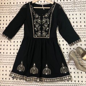 Free People Show Pony Black Embroidered Dress